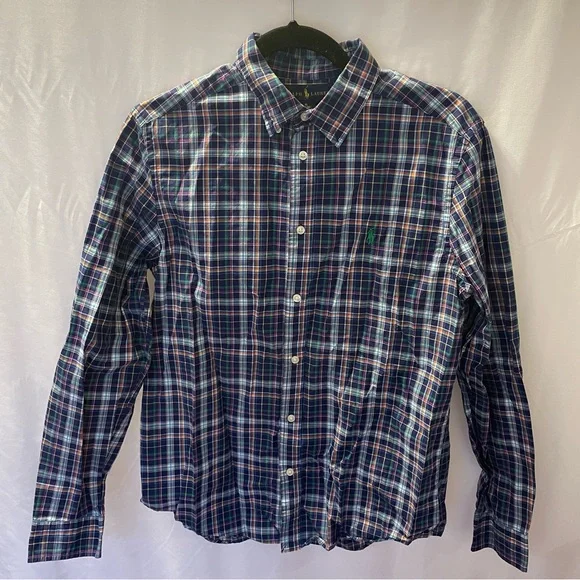 Polo Ralph Lauren Button-Down Plaid Blue Dress Shirt Boy Youth Size XL (18-20) - Picture 1 of 12
